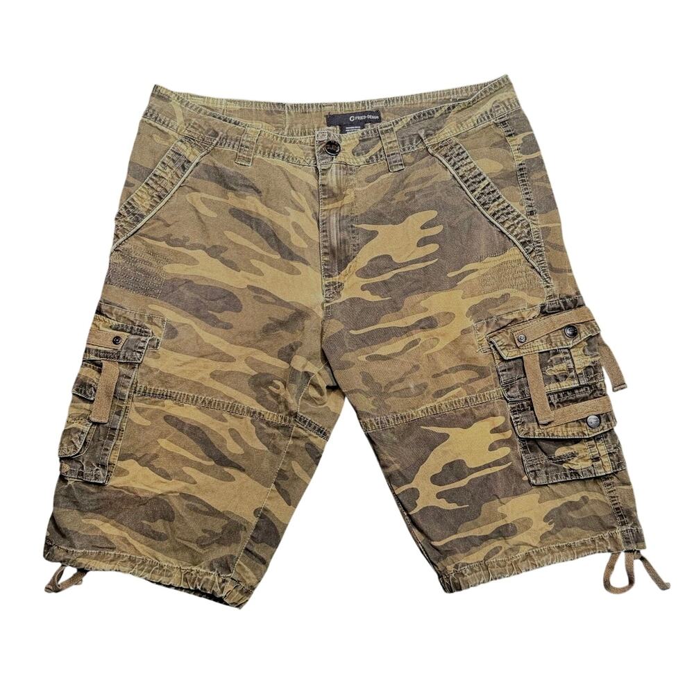 Fried Denim Men's Camo Cargo Shorts Green Brown Tactical Y2K Utility 42